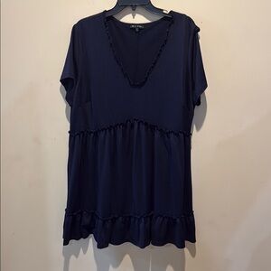 Navy Ruffle Trim Blouse (small hole)